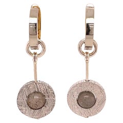 18k White and Yellow Gold Hoops with Sterling Silver Meteorite Jackets