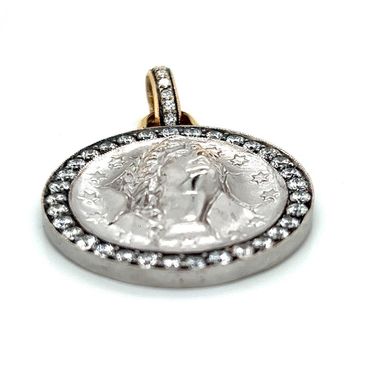 18k White and Yellow Gold Lady Liberty Coin Pendant with 1tct Diamonds