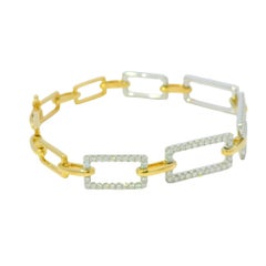 18k White And Yellow Gold Natural Diamond Square Link Bracelet