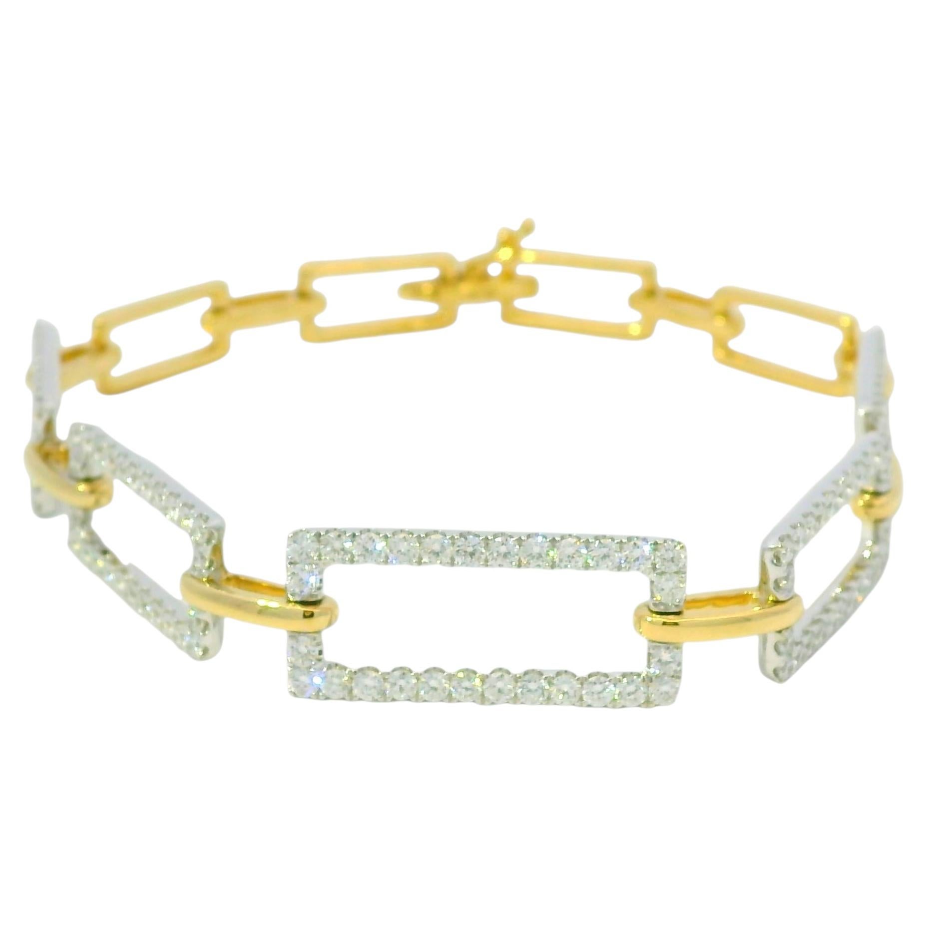 18k White And Yellow Gold Natural Diamond Square Link Bracelet