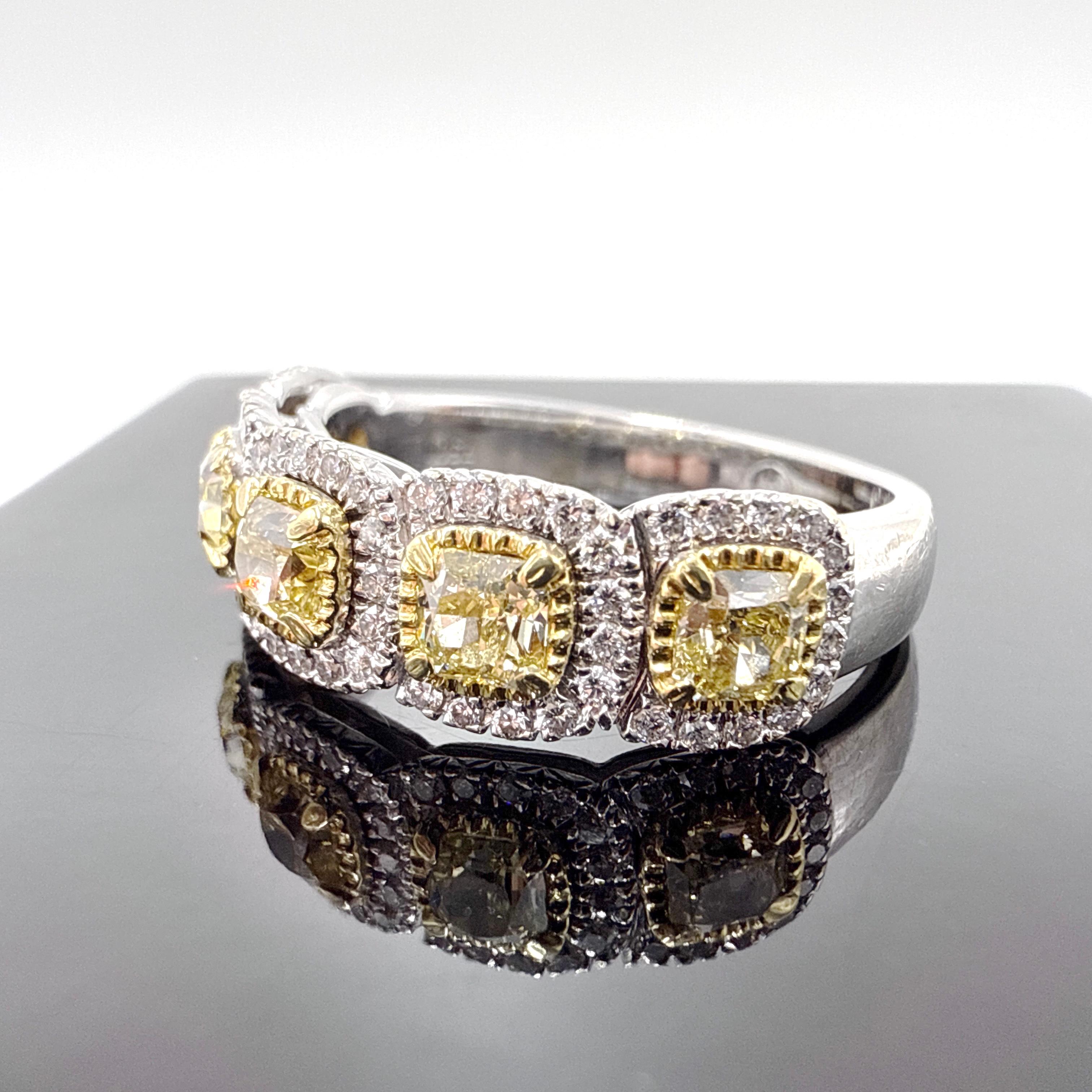 18K White and Yellow Gold Natural Fancy Yellow and White Diamond Ring 1.42TCW In Good Condition For Sale In Victoria, BC