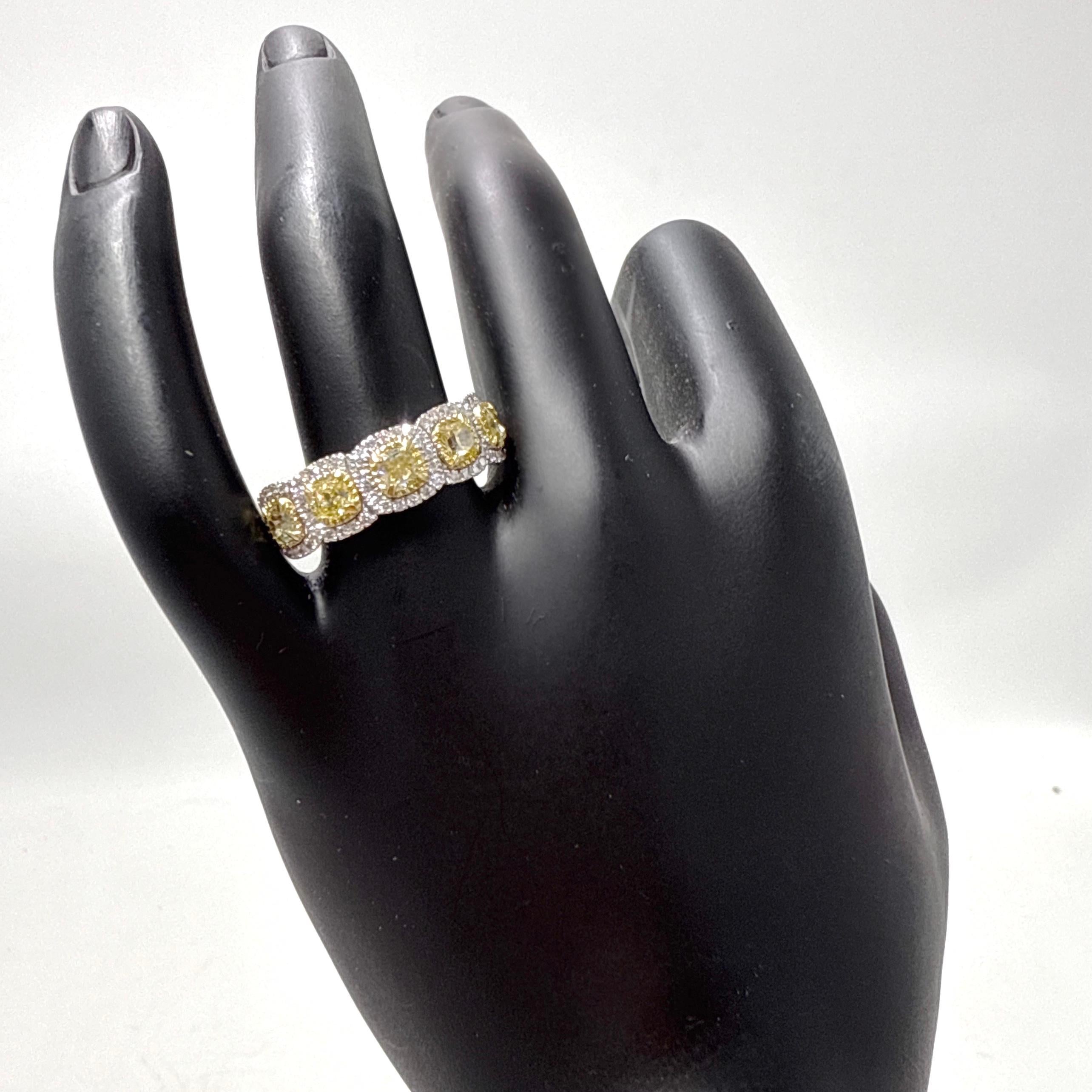 18K White and Yellow Gold Natural Fancy Yellow and White Diamond Ring 1.42TCW For Sale 2