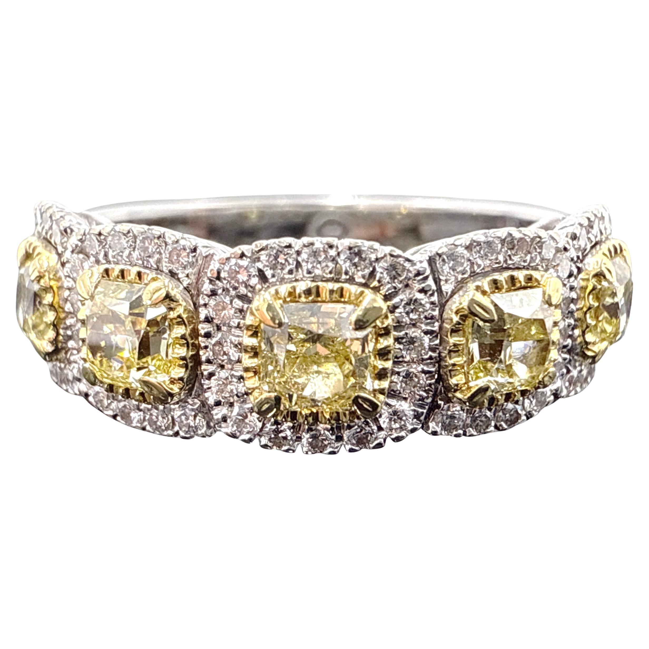 18K White and Yellow Gold Natural Fancy Yellow and White Diamond Ring 1.42TCW For Sale