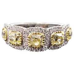 18K White and Yellow Gold Natural Fancy Yellow and White Diamond Ring 1.42TCW