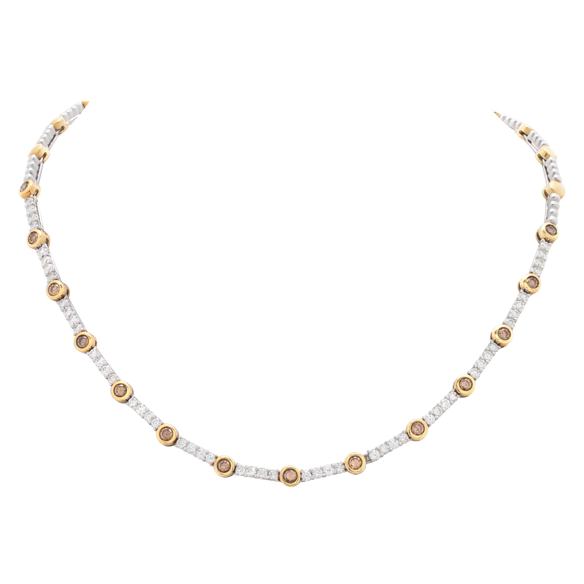 18k White and Yellow Gold Necklace with White and Yellow Diamonds For Sale