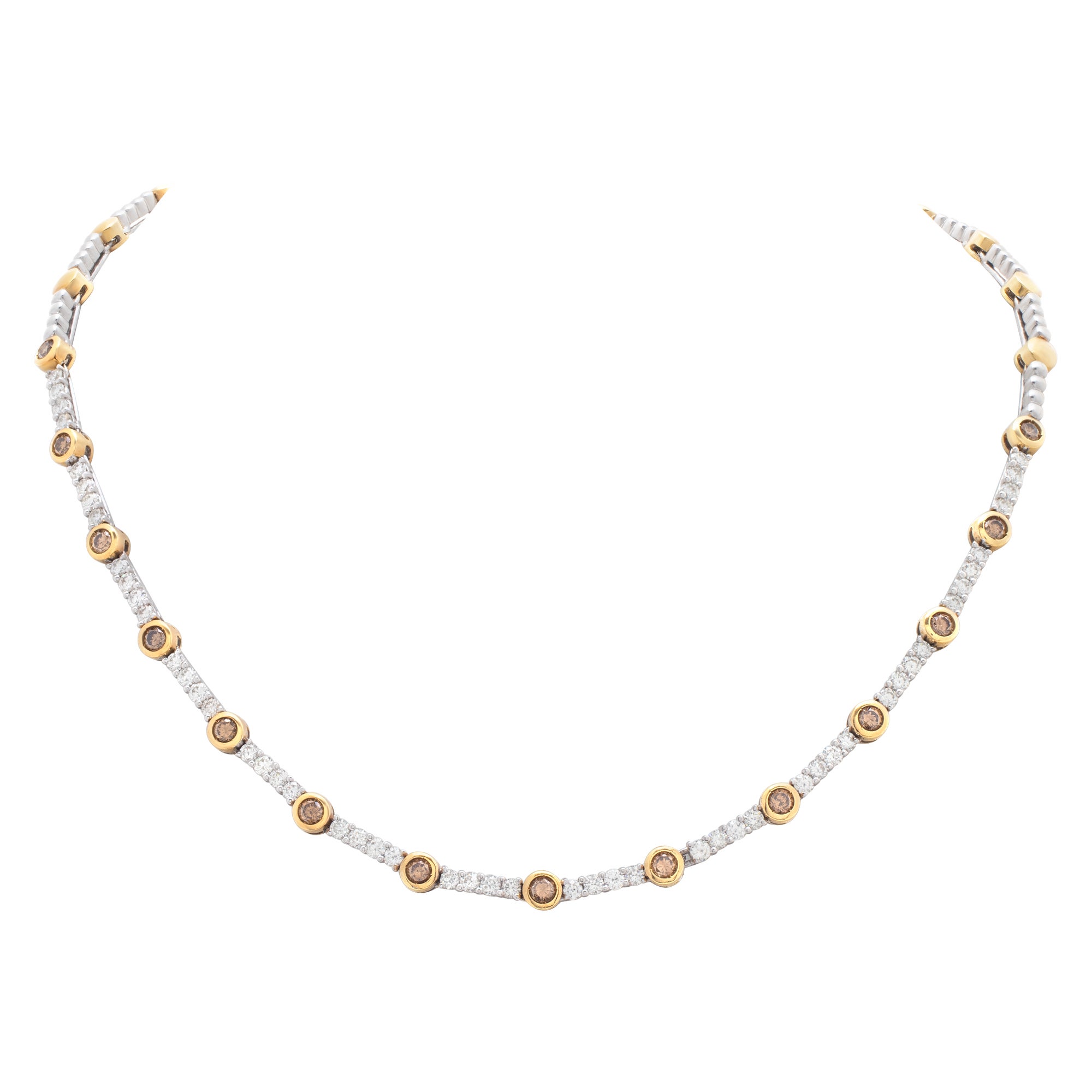 18k White and Yellow Gold Necklace with White and Yellow Diamonds