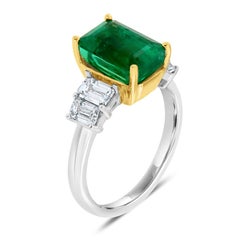 18k White and Yellow Gold Nikki Green Emerald Diamond Ring 'Center: 3.29- Carat'