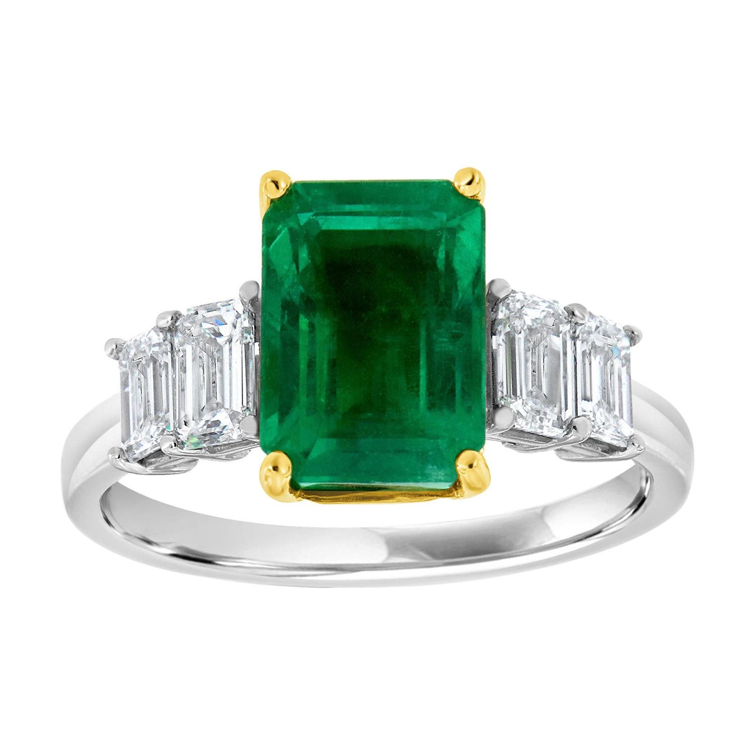 18k White and Yellow Gold Nikki Green Emerald Diamond Ring 'Center: 3.29- Carat' For Sale