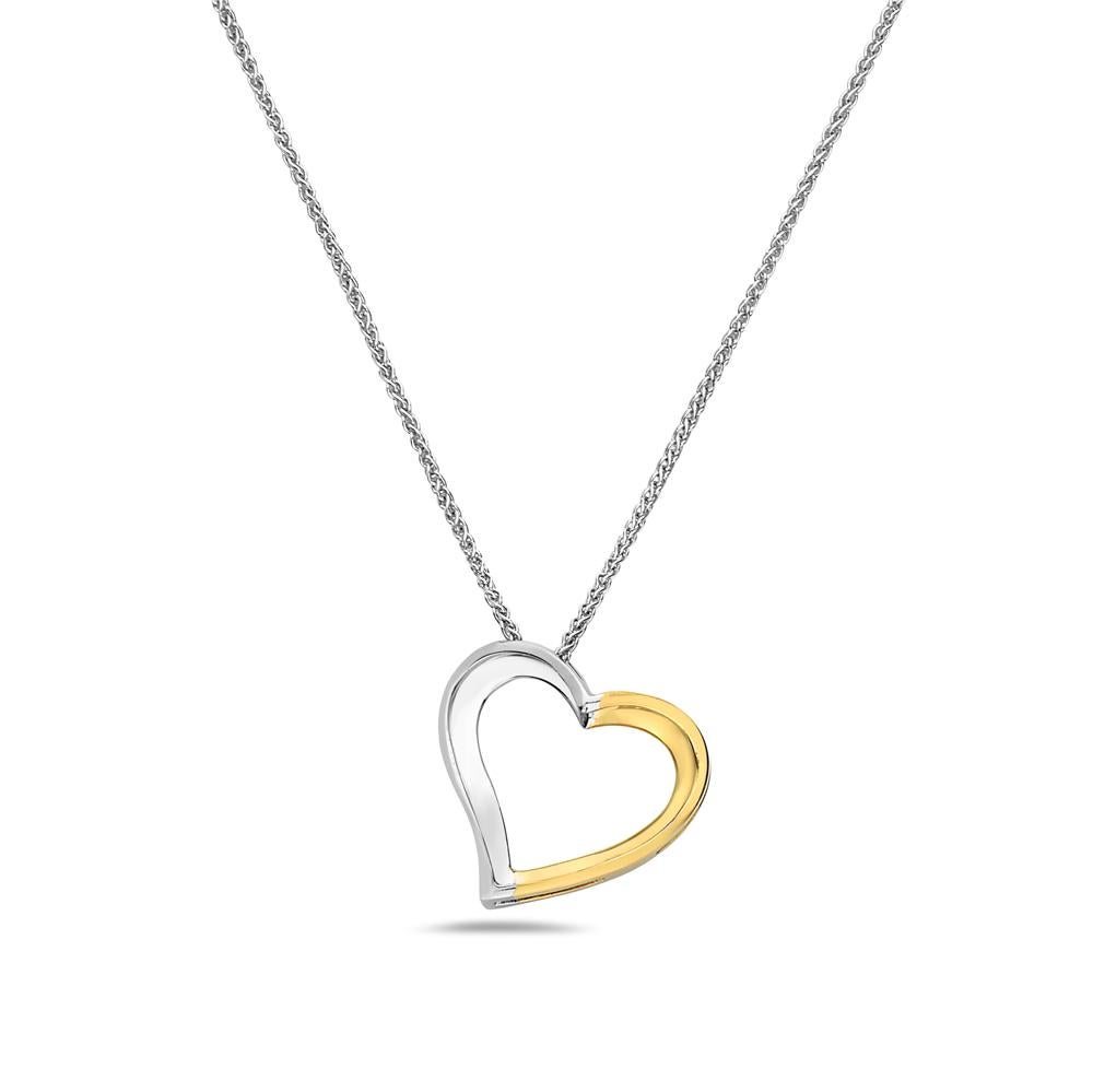 Contemporary 18 Karat White and Yellow Gold Open Heart Diamond Pendant