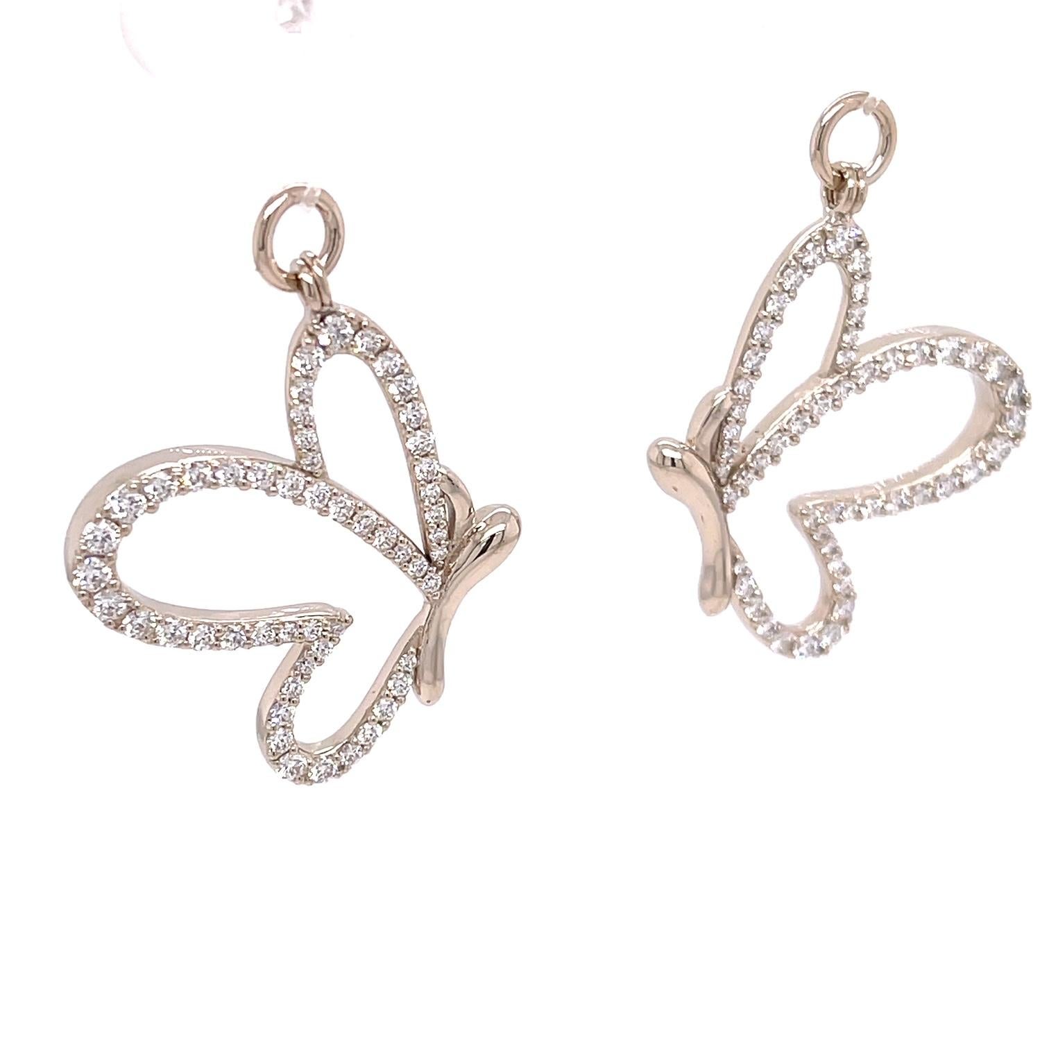Contemporary 18k White and Yellow Gold Reversible Hoops with White Diamond Butterfly Jackets For Sale
