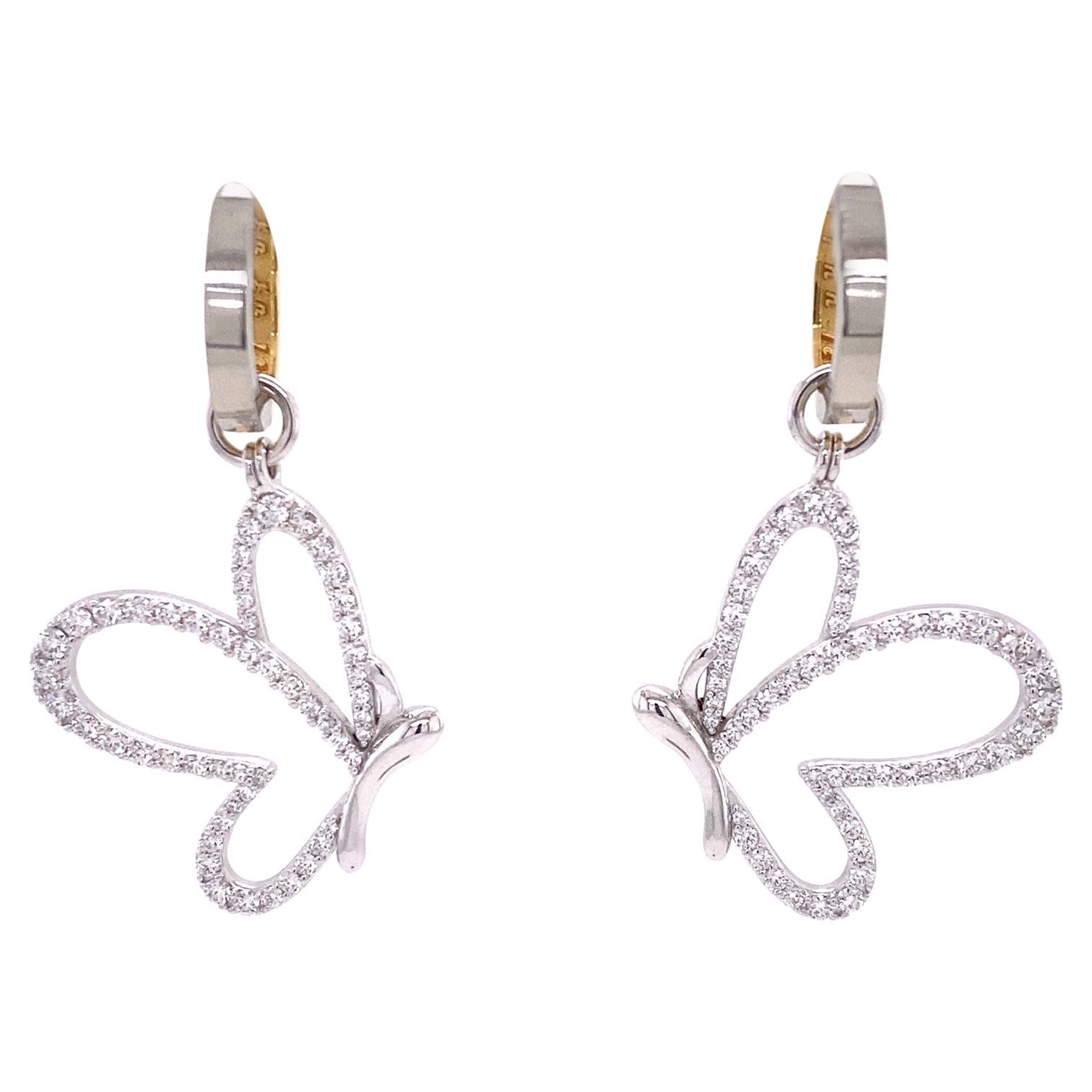18k White and Yellow Gold Reversible Hoops with White Diamond Butterfly Jackets For Sale