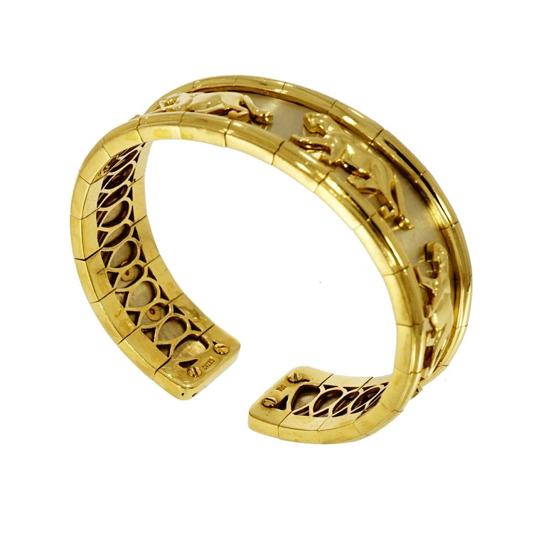 18 Karat White and Yellow Gold Solid Panther Cuff Bracelet at 1stDibs