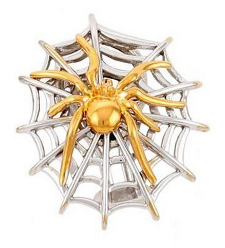 Contemporary 18k White and Yellow Gold Spider Earrings by John Landrum Bryant For Sale