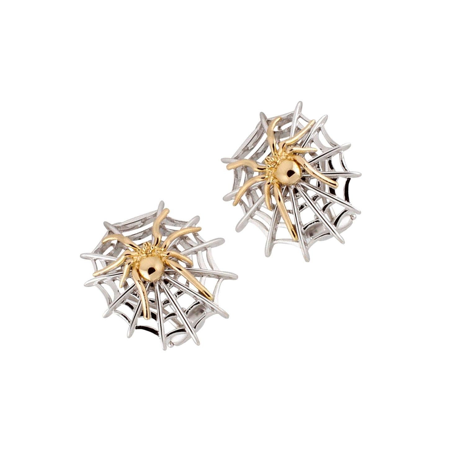 18k White and Yellow Gold Spider Earrings by John Landrum Bryant In New Condition For Sale In New York, NY