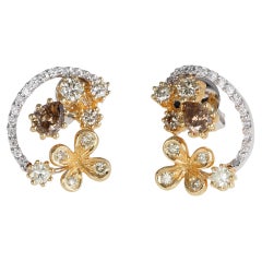 Pendientes de oro blanco y amarillo de 18 quilates con diamantes blancos naturales