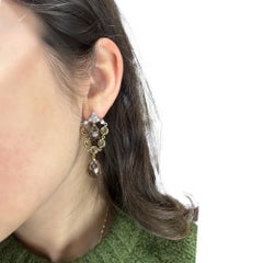 18k White and Yellow Gold White and Brown Rose Cut Diamond Drop Earrings