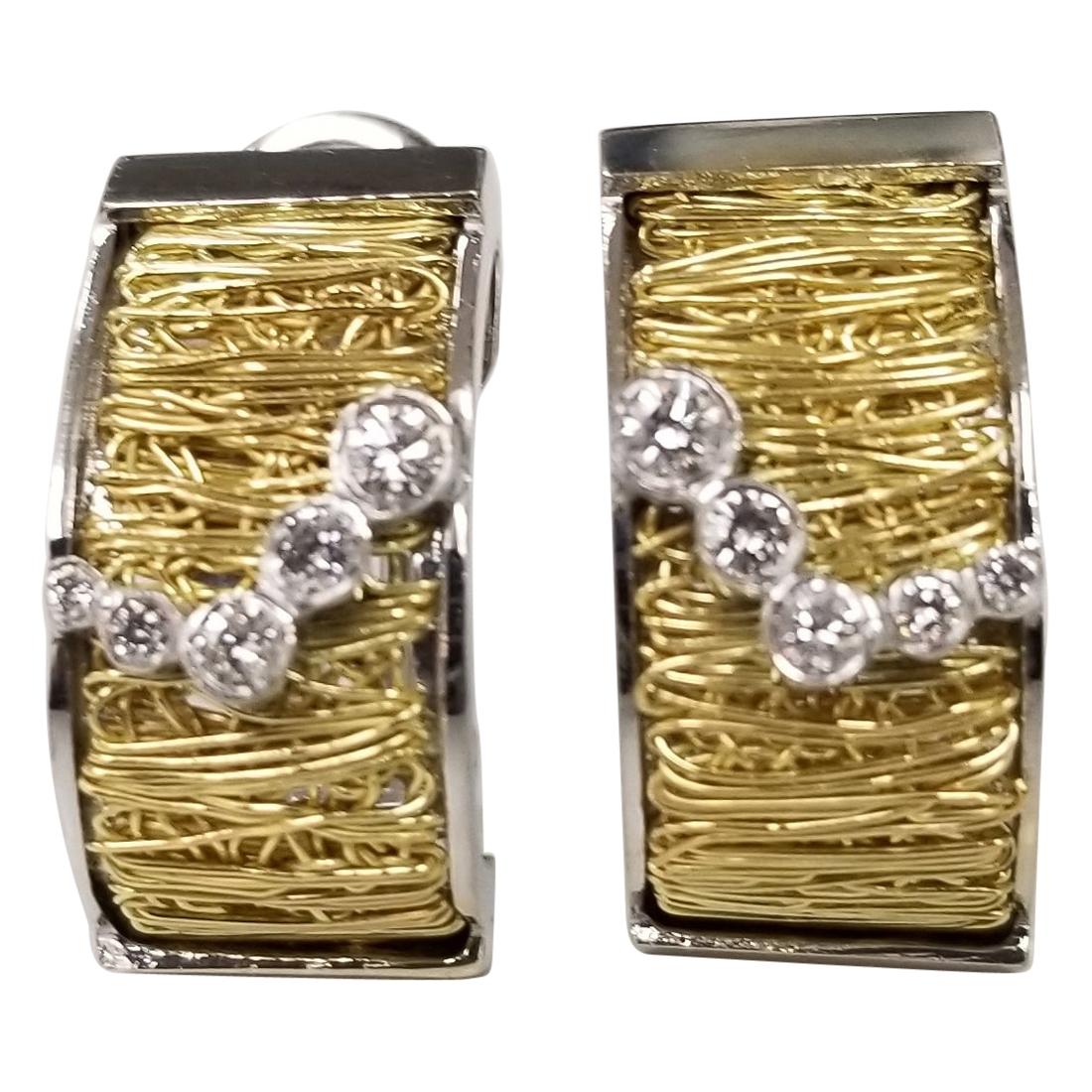 Pasquale Bruni 18k White and Yellow Gold Wire Diamond Earrings