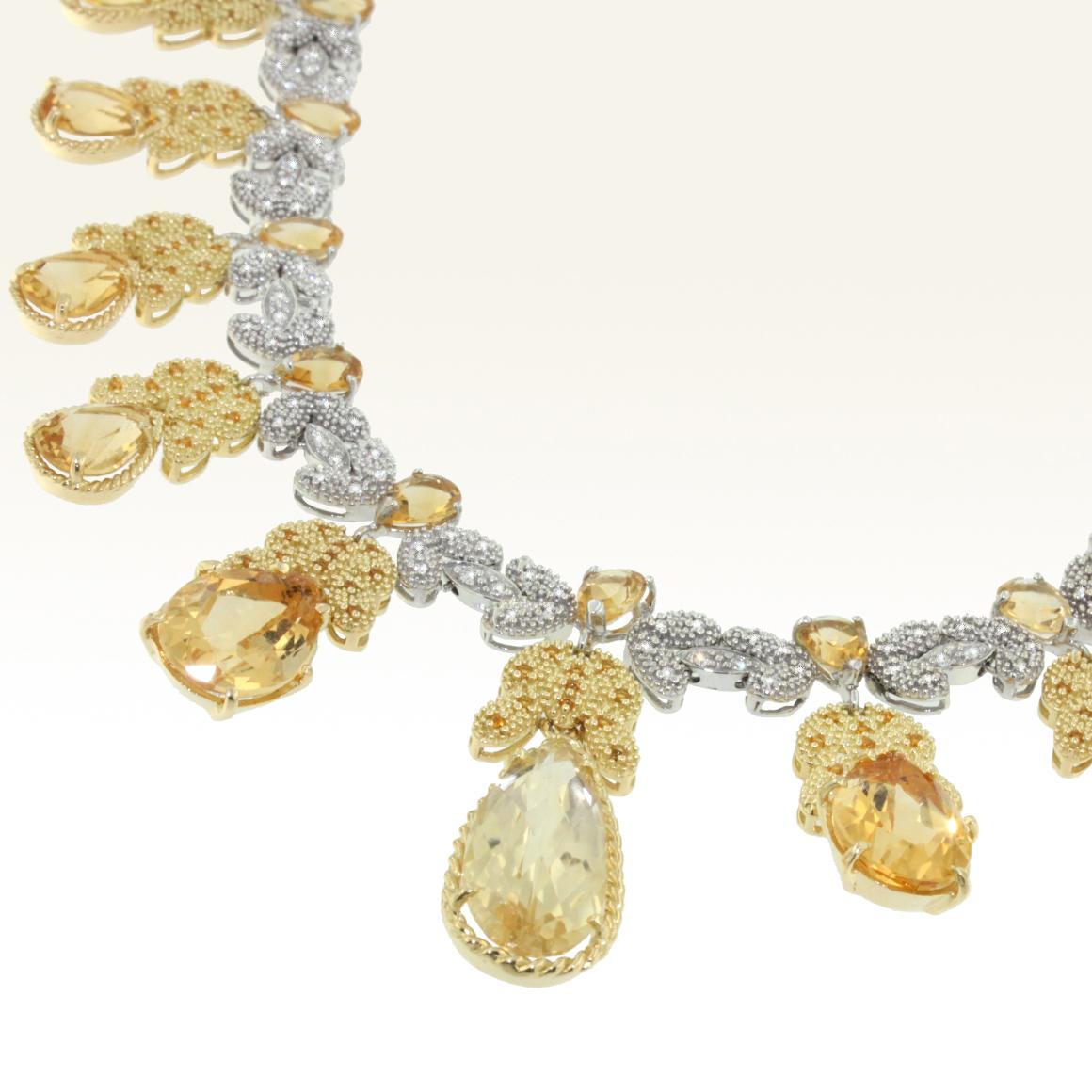 Modern 18 Karat White and Yellow Gold with Citrines and White Diamonds Necklace
