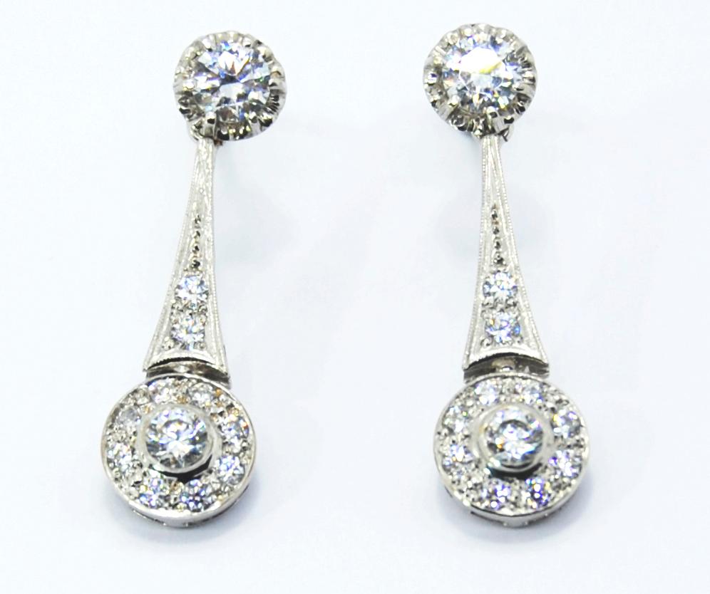 Retro Earrings Ideal for Weddings and Bridal Style
White and Yellow gold and cubic zirconia
Measures 30mm / 1,18 inches 
READY TO SHIP
*Shipment of this piece is not affected by COVID-19. Orders welcome!*

Our Company Fashion Division  is