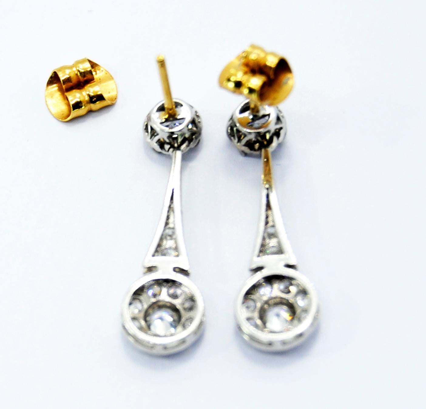 Brilliant Cut 18k white and Yellow gold with cubic zirconia retro style wedding earrings  For Sale