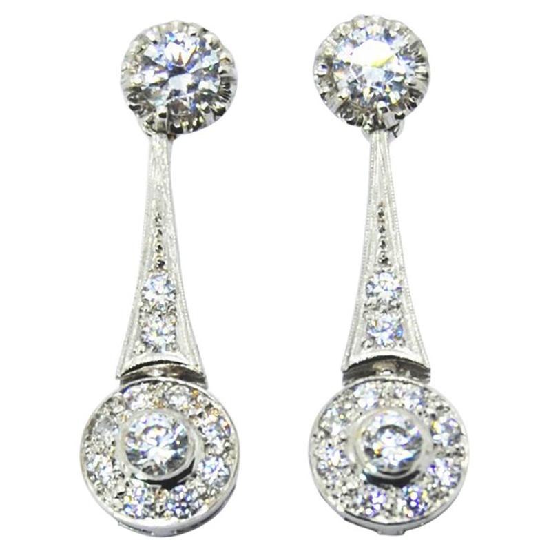 18k white and Yellow gold with cubic zirconia retro style wedding earrings  For Sale