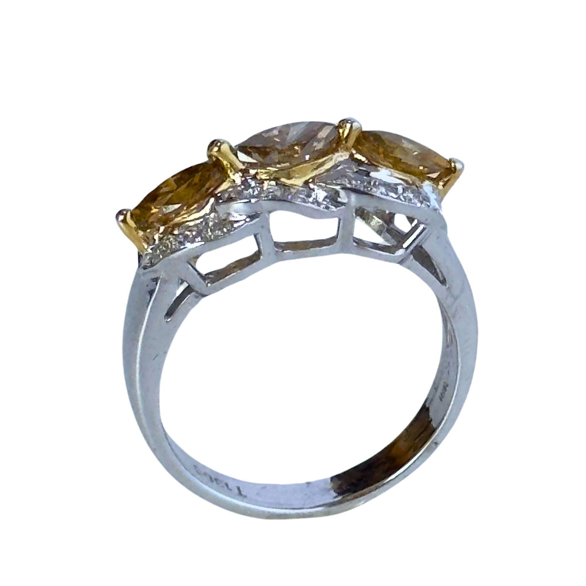 Marquise Cut 18k White and Yellow Marquise Diamond Ring For Sale