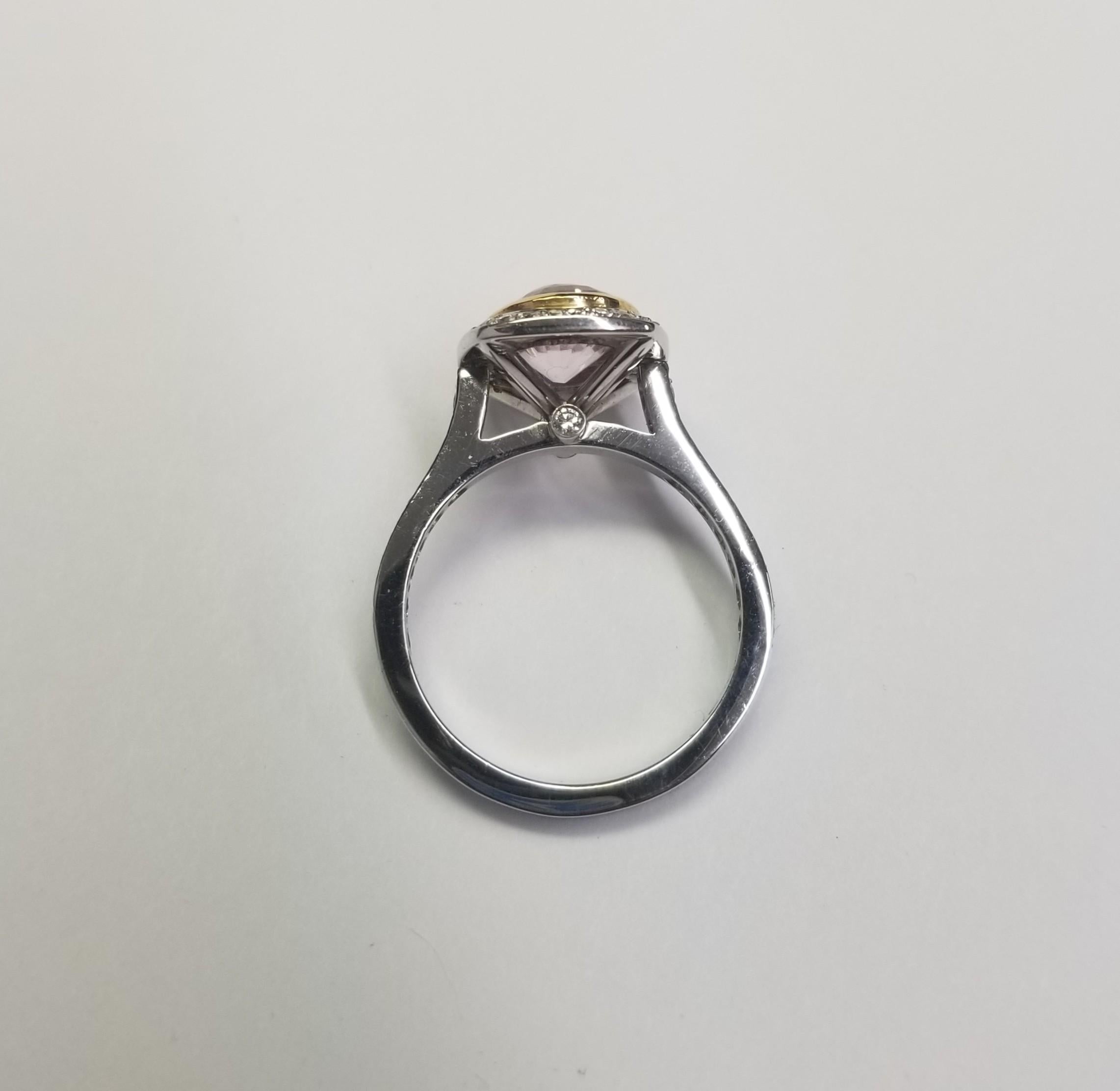 Oval Cut 18k White and Yellow Oval Pink Sapphire and Diamond Pave' Ring For Sale