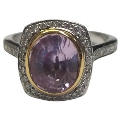 18k White and Yellow Oval Pink Sapphire and Diamond Pave' Ring