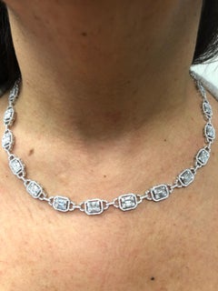 18 Karat White Baguette and Emerald Diamond Necklace 5.25 Carat