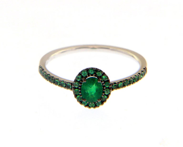 For Sale:  18K White & Black Gold Pradera Colourful Engagement Ring with Emerald 2