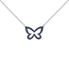 18K White Blue Sapphire Diamond Butterfly Necklace