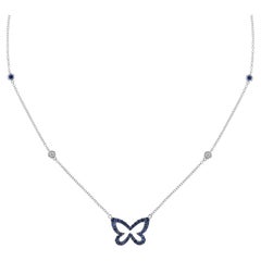 18K White Blue Sapphire Diamond Butterfly Necklace