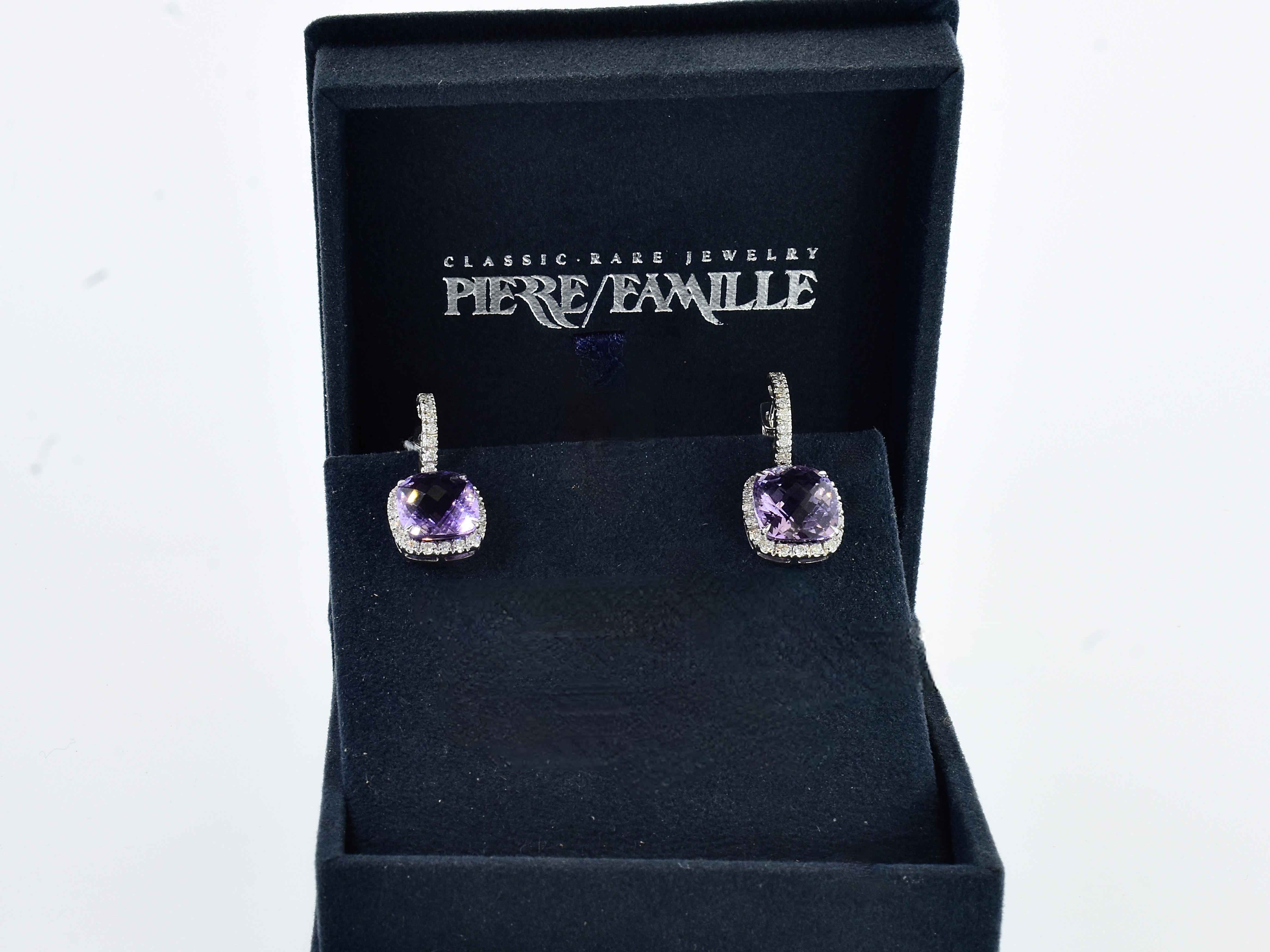 18K & Weiß Diamant und Amethyst im Phantasieschliff Ohrringe (Kissenschliff) im Angebot