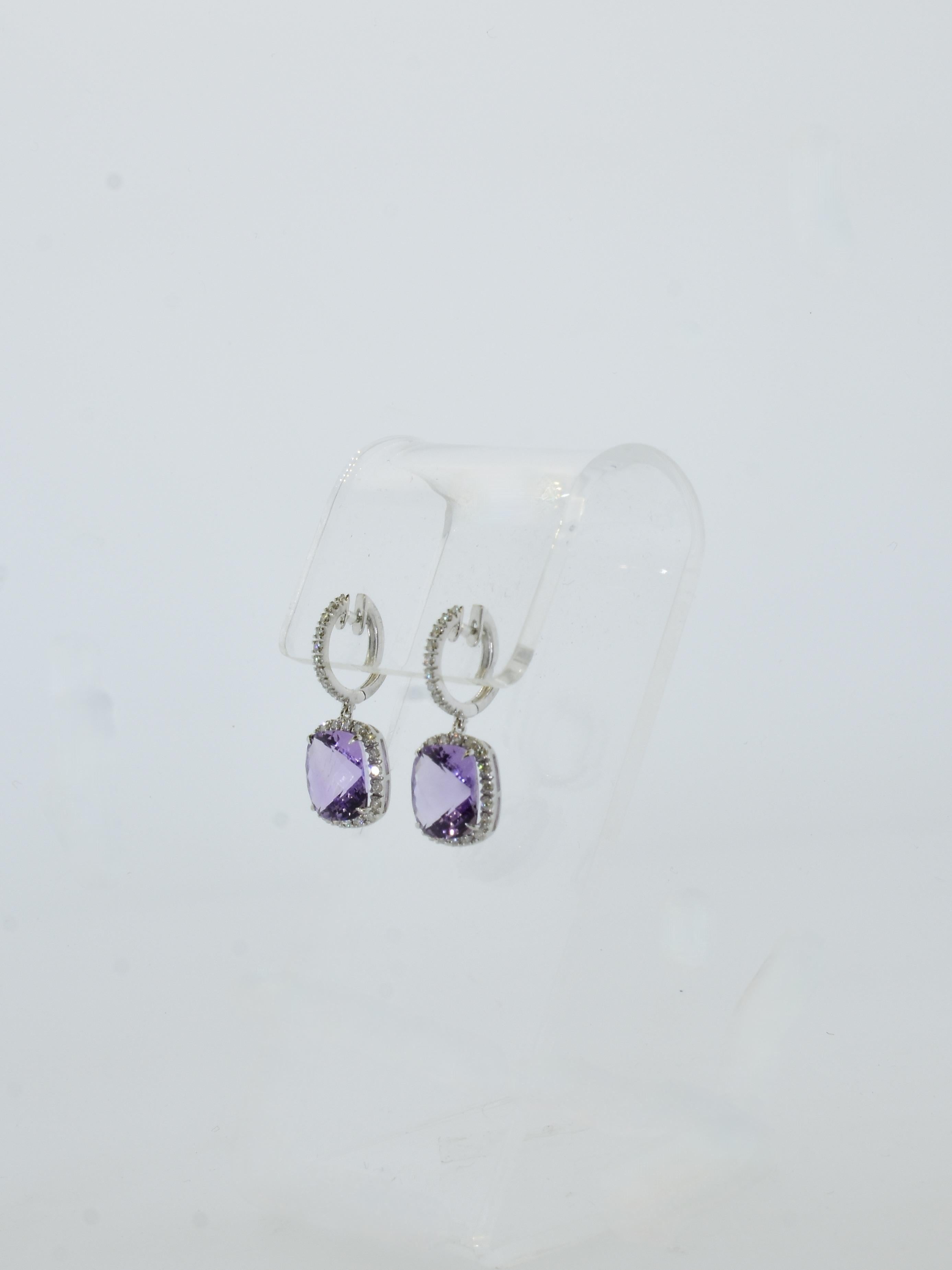 18K & Weiß Diamant und Amethyst im Phantasieschliff Ohrringe im Zustand „Hervorragend“ im Angebot in Aspen, CO