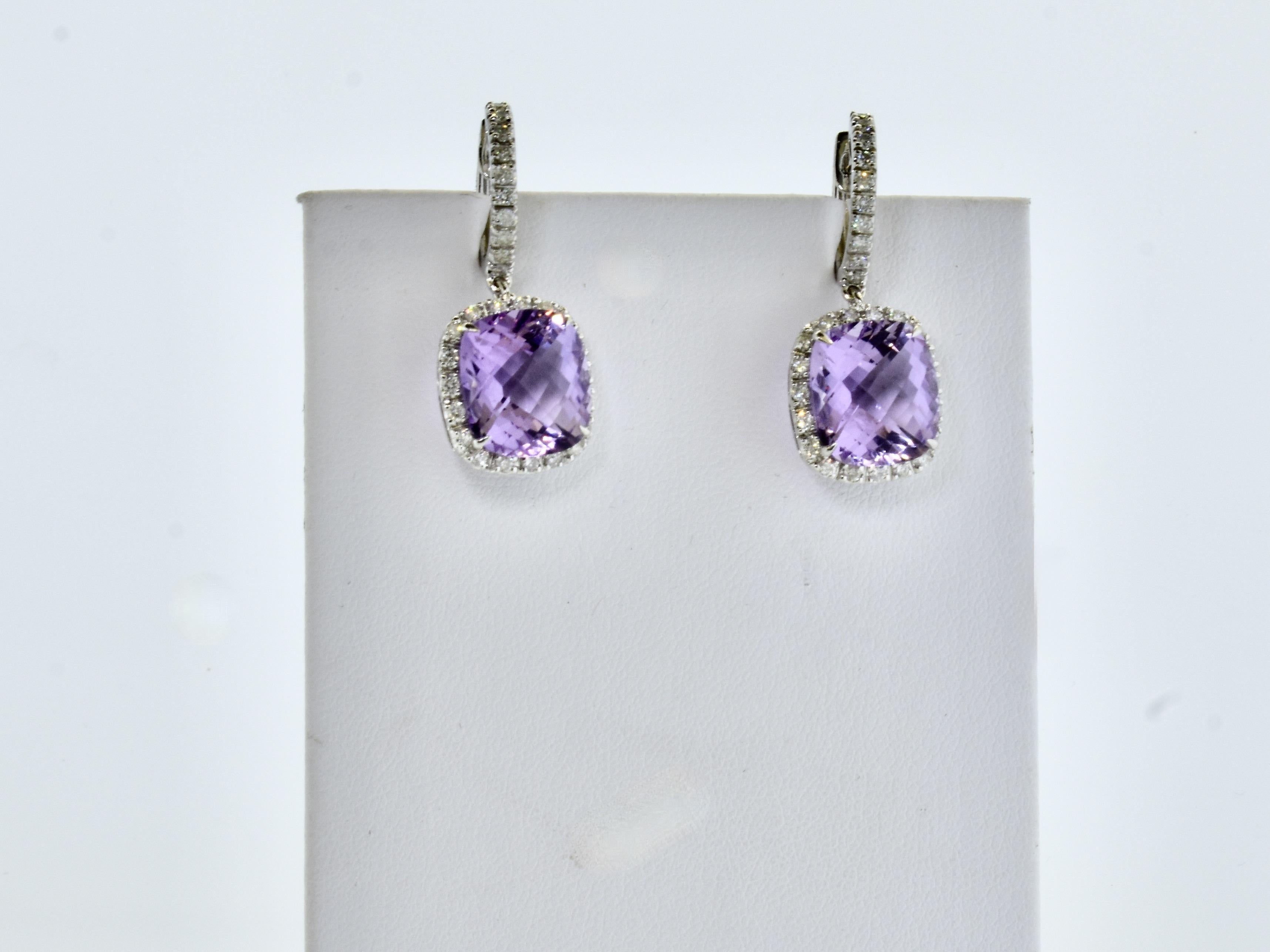 18K & Weiß Diamant und Amethyst im Phantasieschliff Ohrringe für Damen oder Herren im Angebot