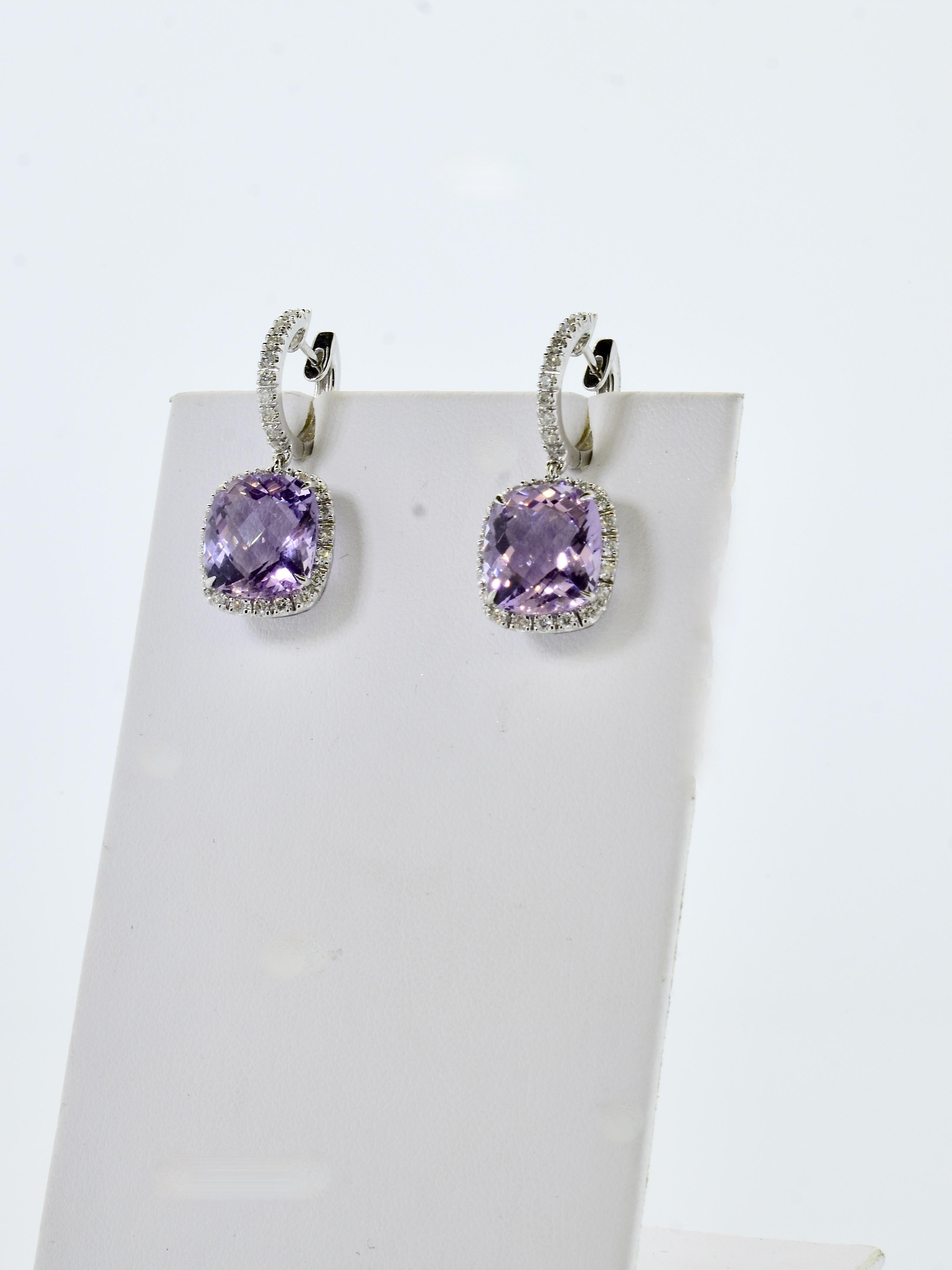 18K & Weiß Diamant und Amethyst im Phantasieschliff Ohrringe im Angebot 3