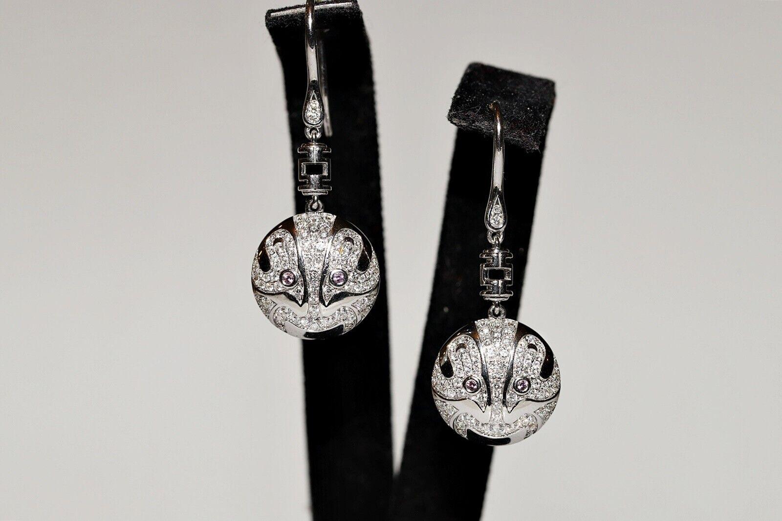 18k White Divin Brand Natural Diamond Decorated Dragon Sytle Drop Earring For Sale 8