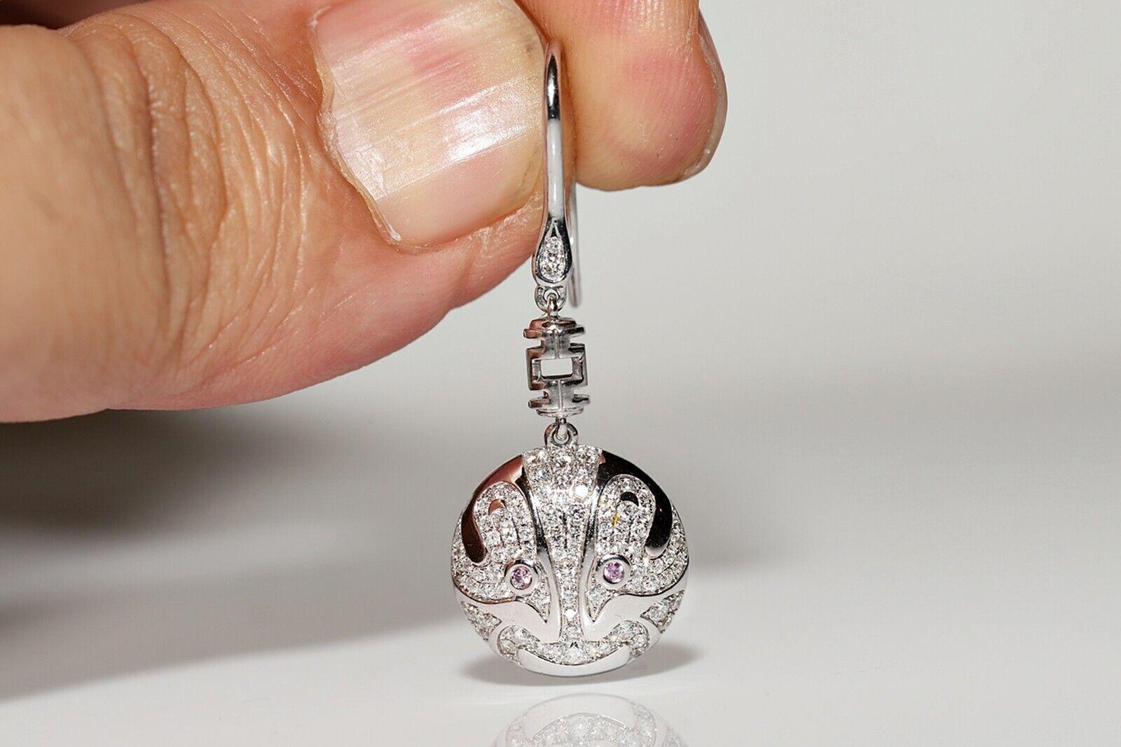 18k White Divin Brand Natural Diamond Decorated Dragon Sytle Drop Earring In Good Condition For Sale In Fatih/İstanbul, 34