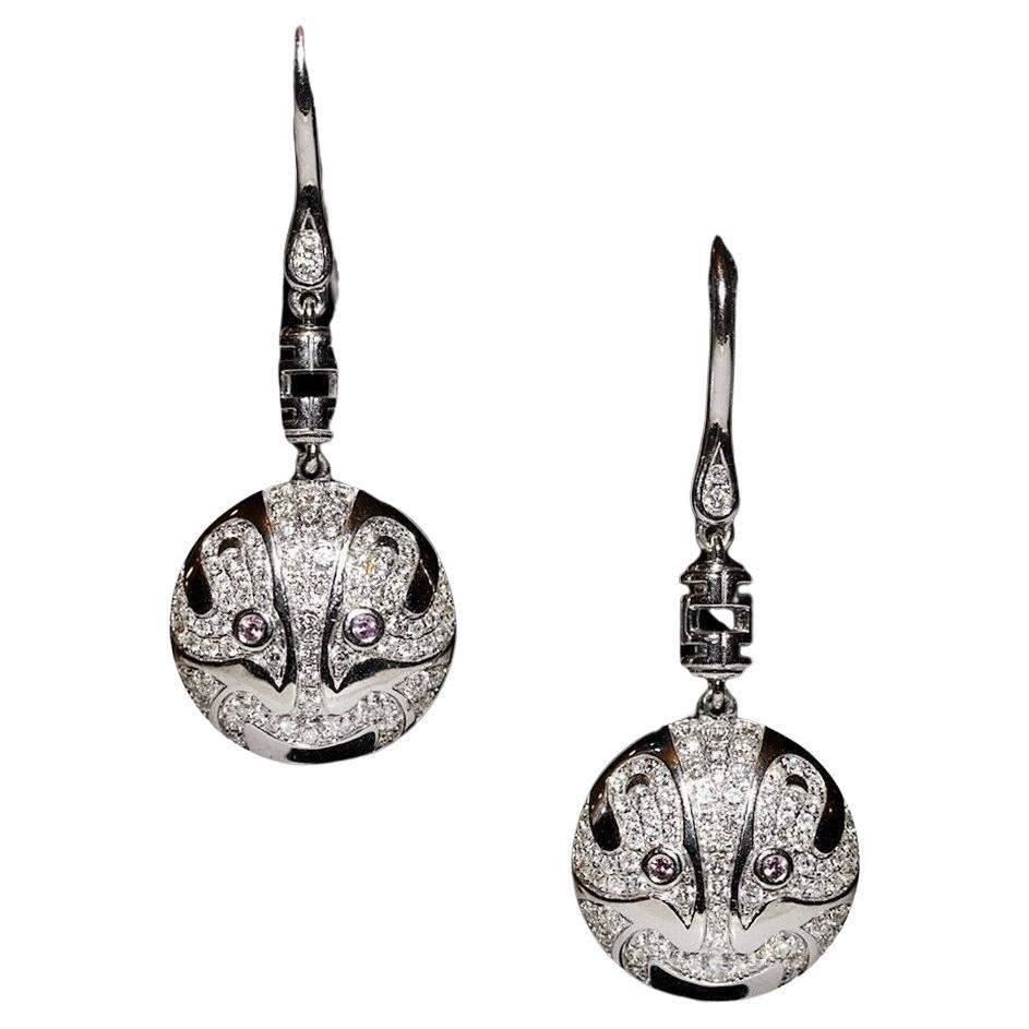 18k White Divin Brand Natural Diamond Decorated Dragon Sytle Drop Earring