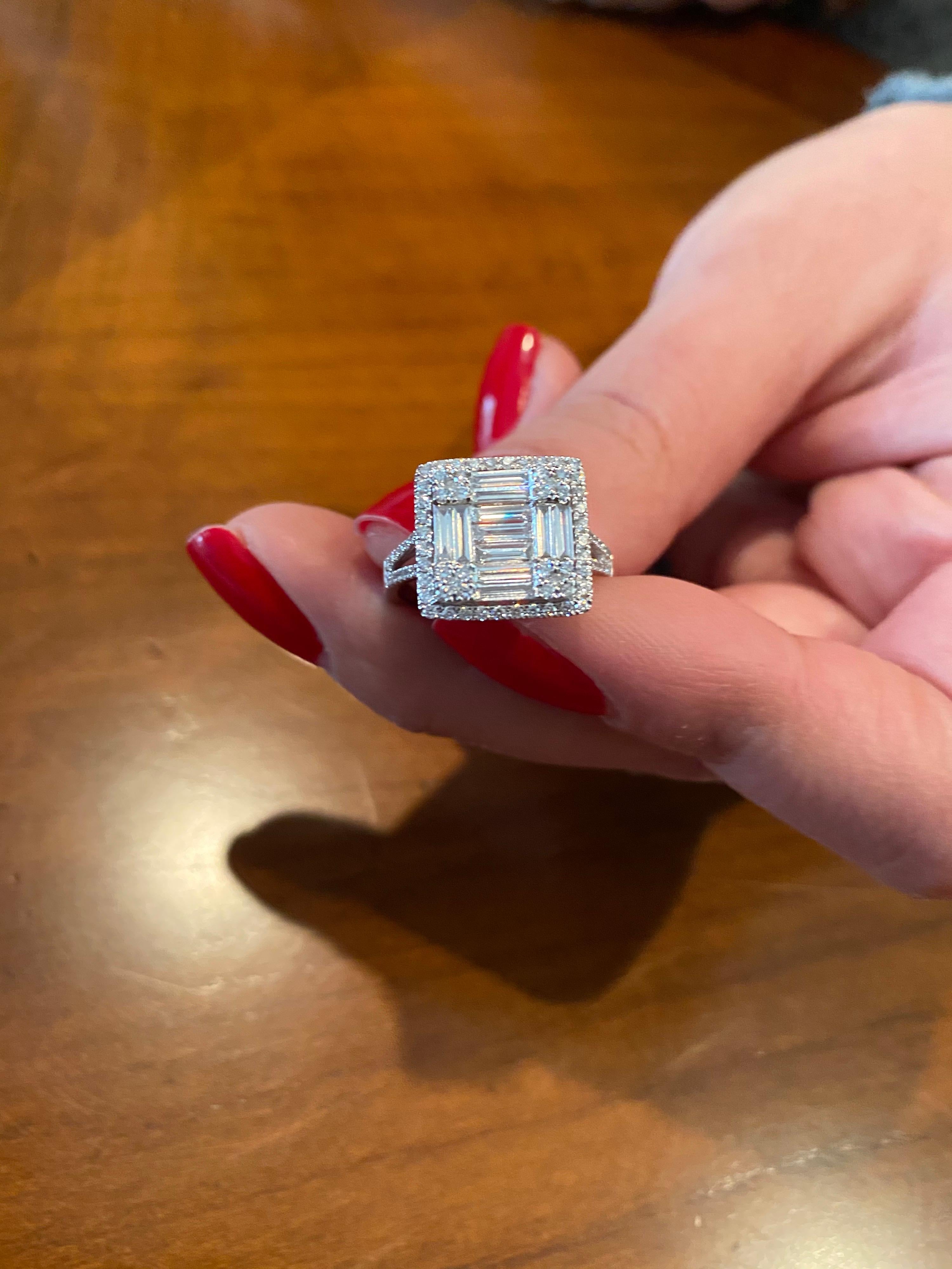 Modern 18 Karat White Emerald Cut Diamond Ring