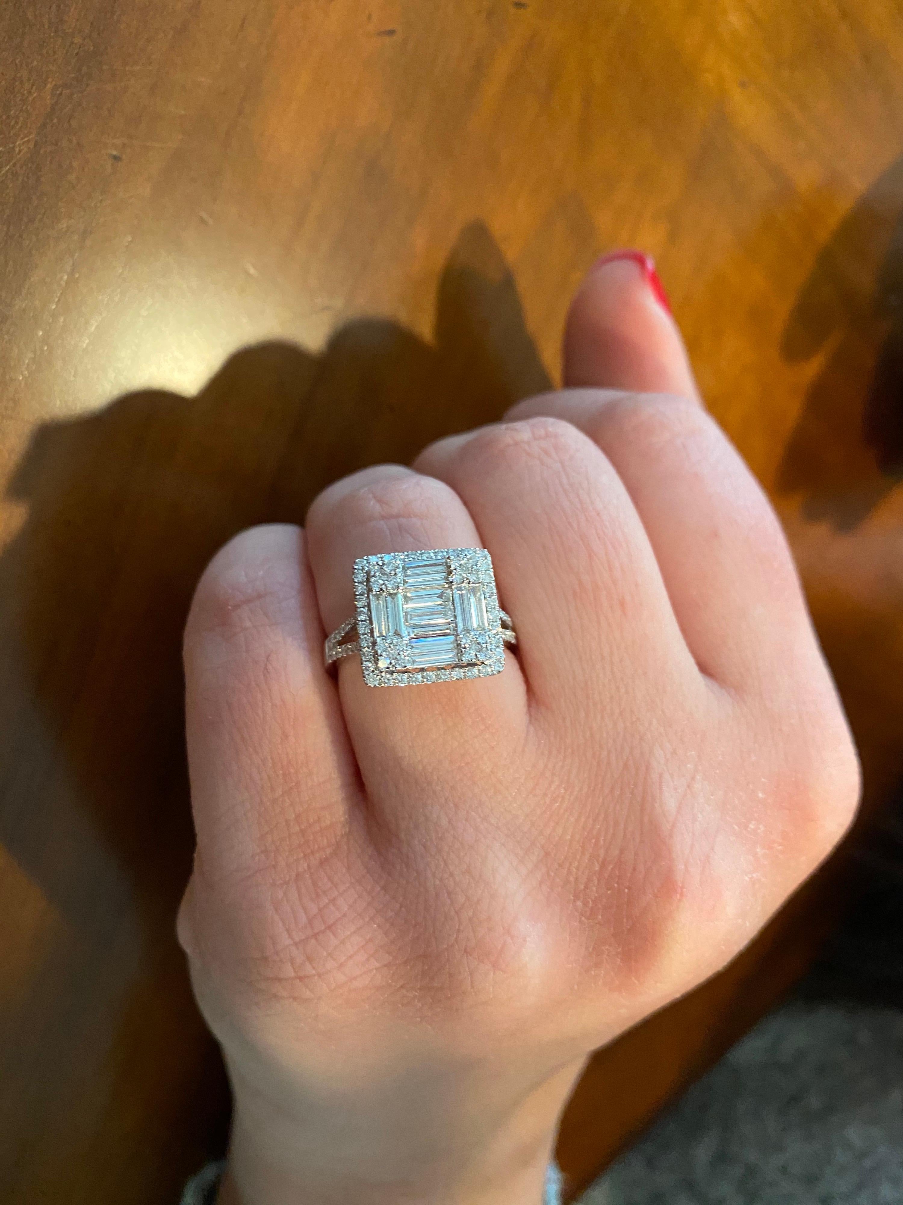 18 Karat White Emerald Cut Diamond Ring In New Condition In Great Neck, NY
