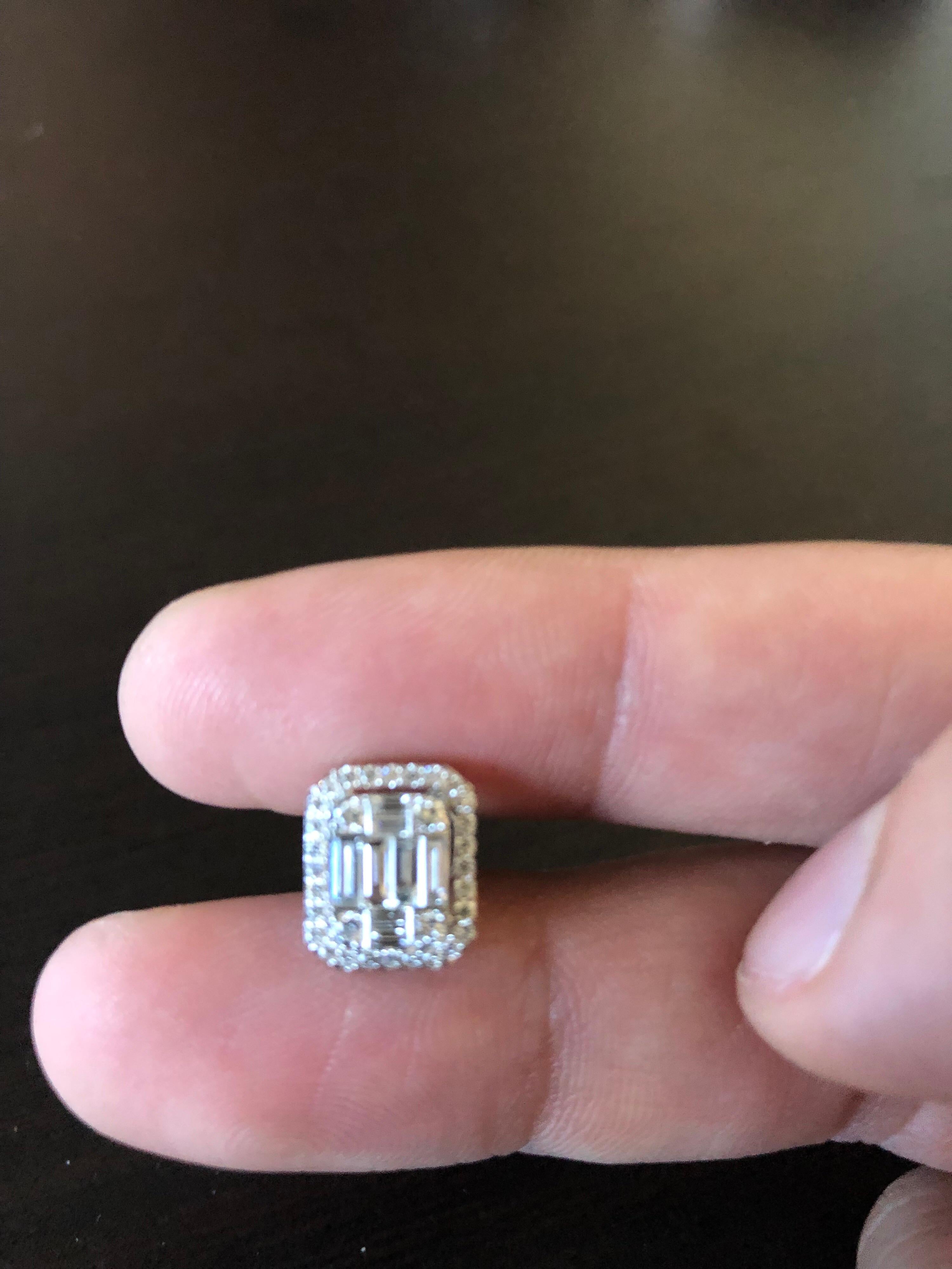 Women's 18 Karat White Emerald Cut Earring with Halo For Sale