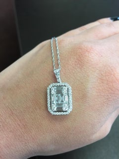 18 Karat White Emerald Cut Pendant 2.00 Carats