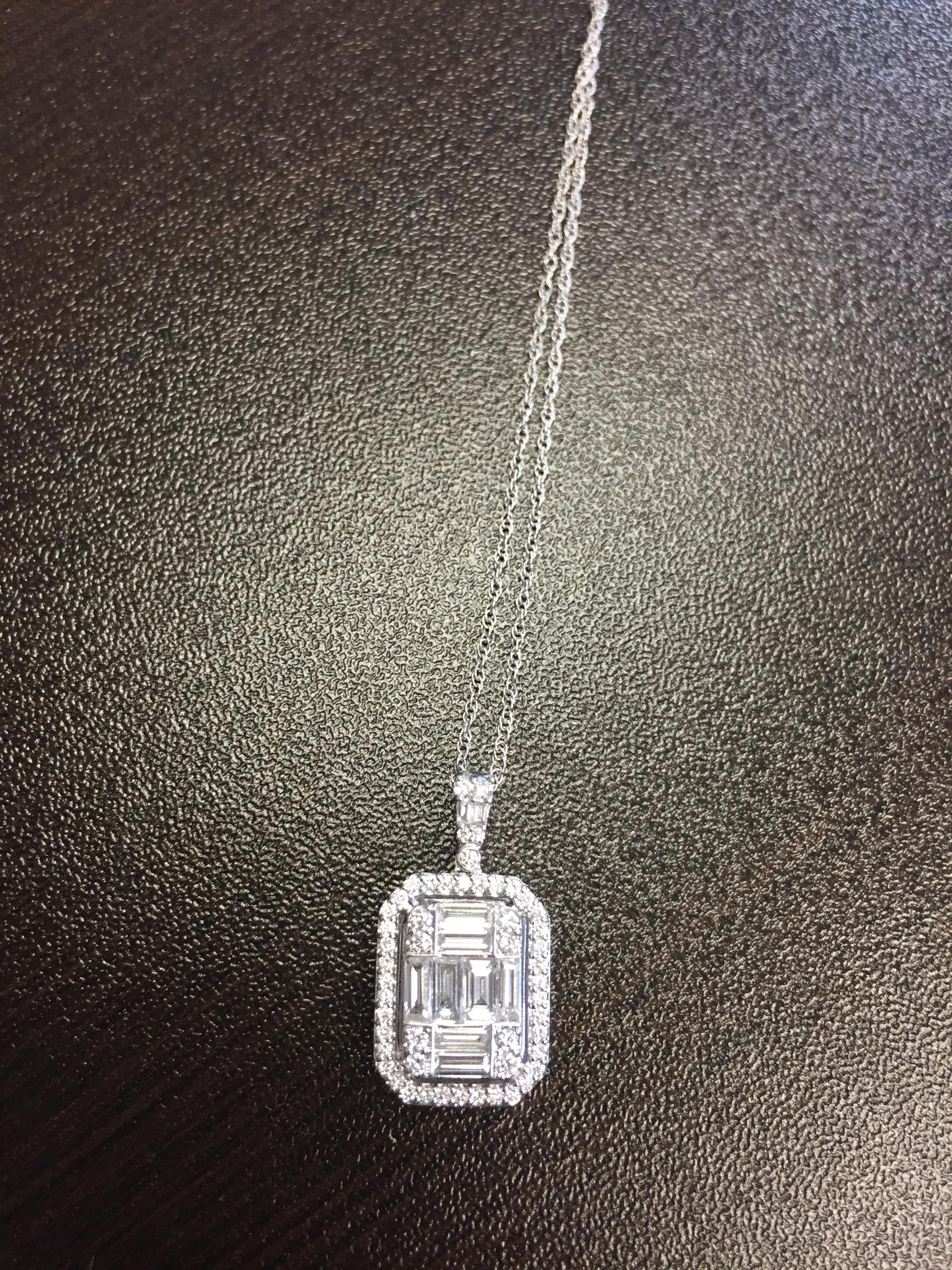 Modern 18 Karat White Emerald Cut Pendant 2.00 Carats For Sale