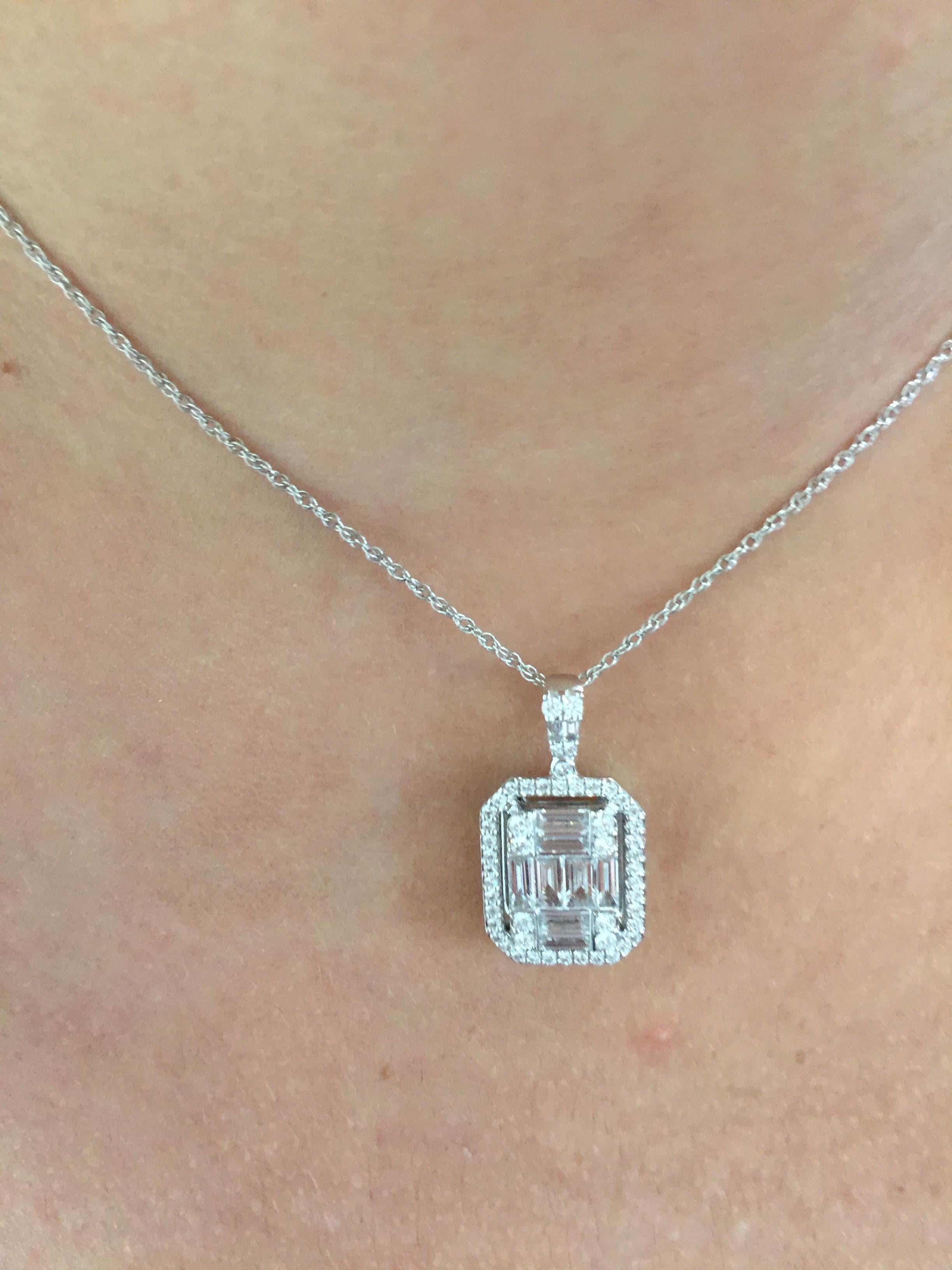 18 Karat White Emerald Cut Pendant 2.00 Carats In New Condition For Sale In Great Neck, NY