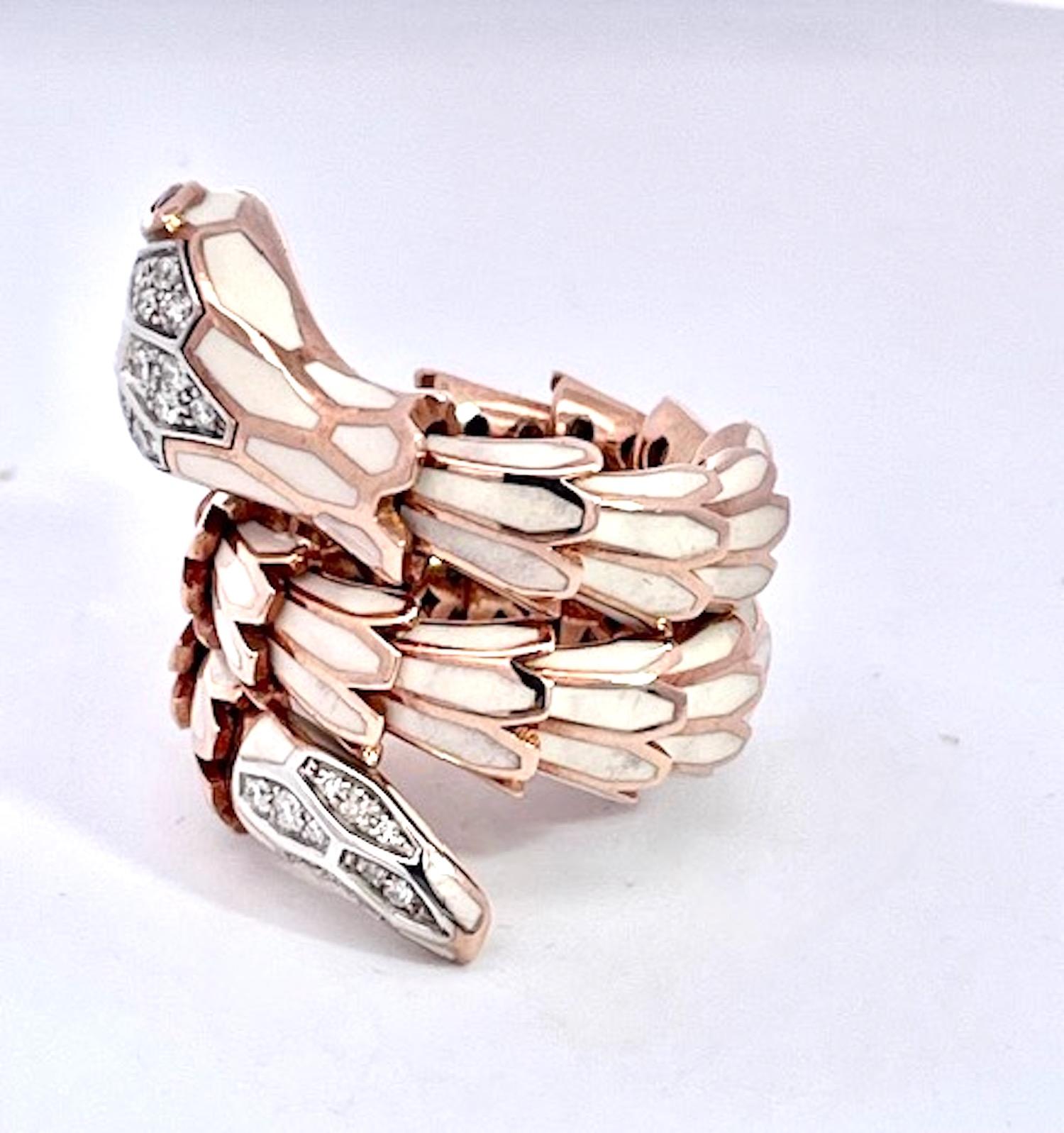 18K Weiß Emaille Schlange Ring Expandable 5