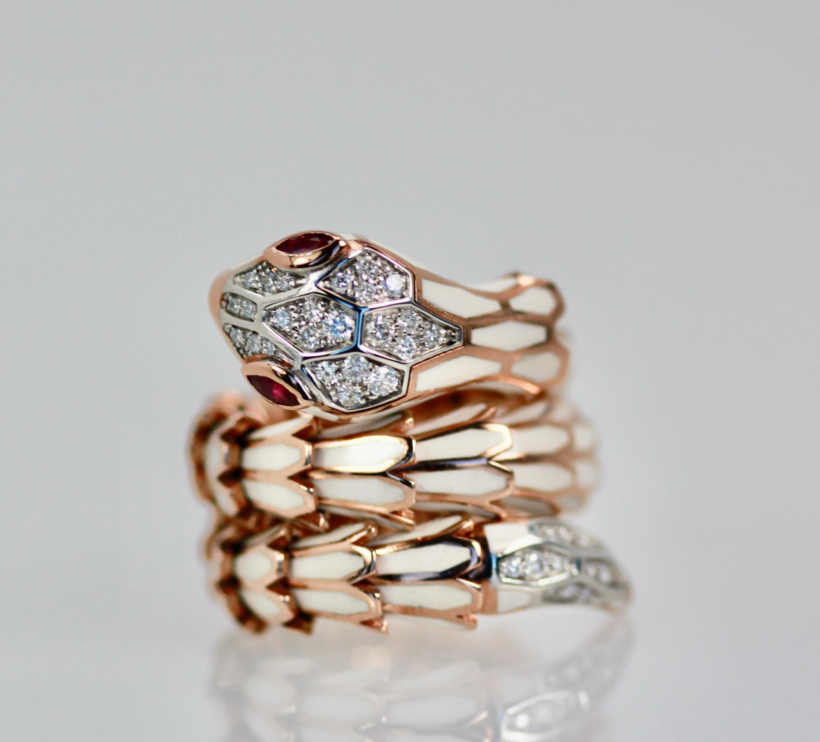 18K Weiß Emaille Schlange Ring Expandable 4