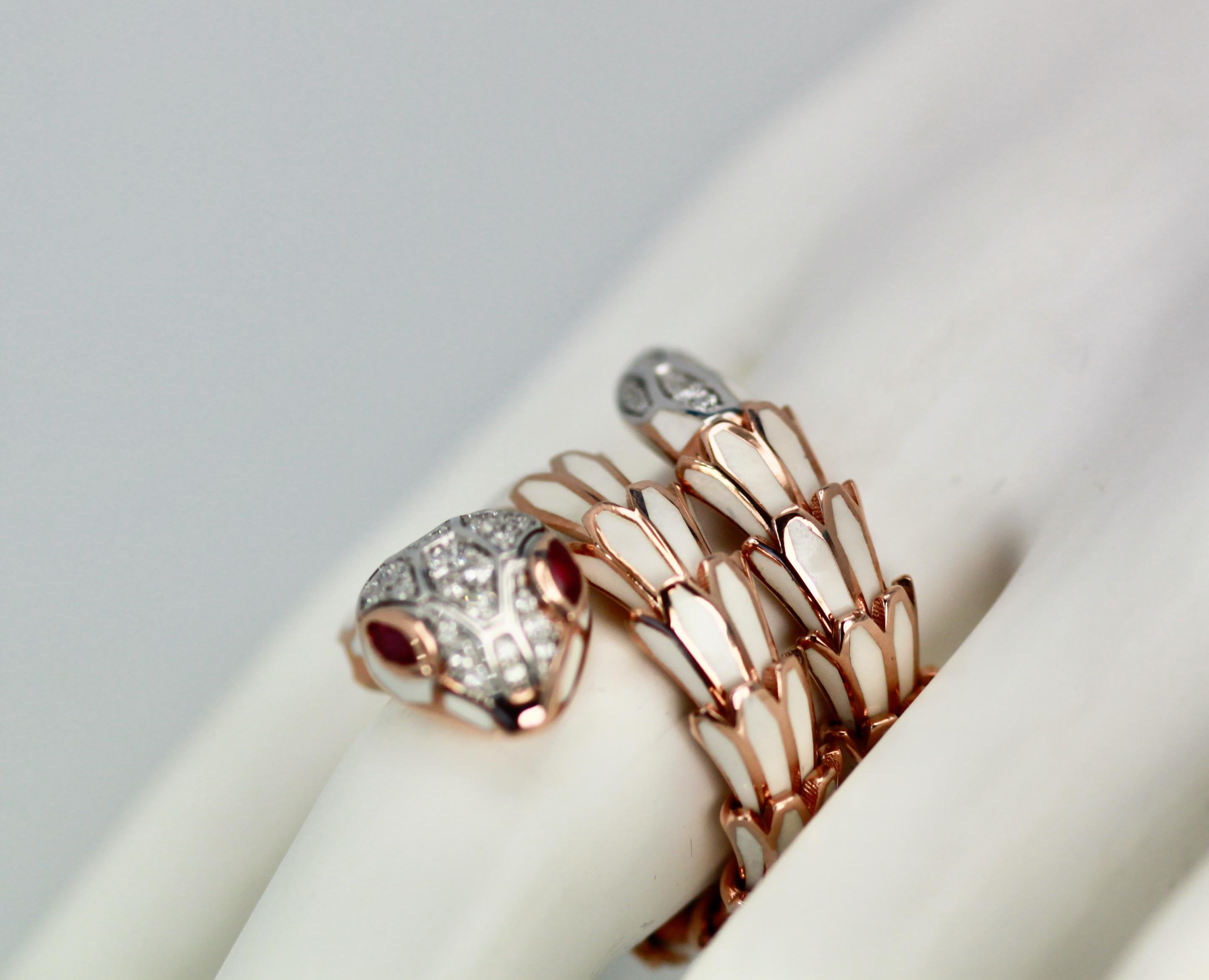 18K Weiß Emaille Schlange Ring Expandable für Damen oder Herren
