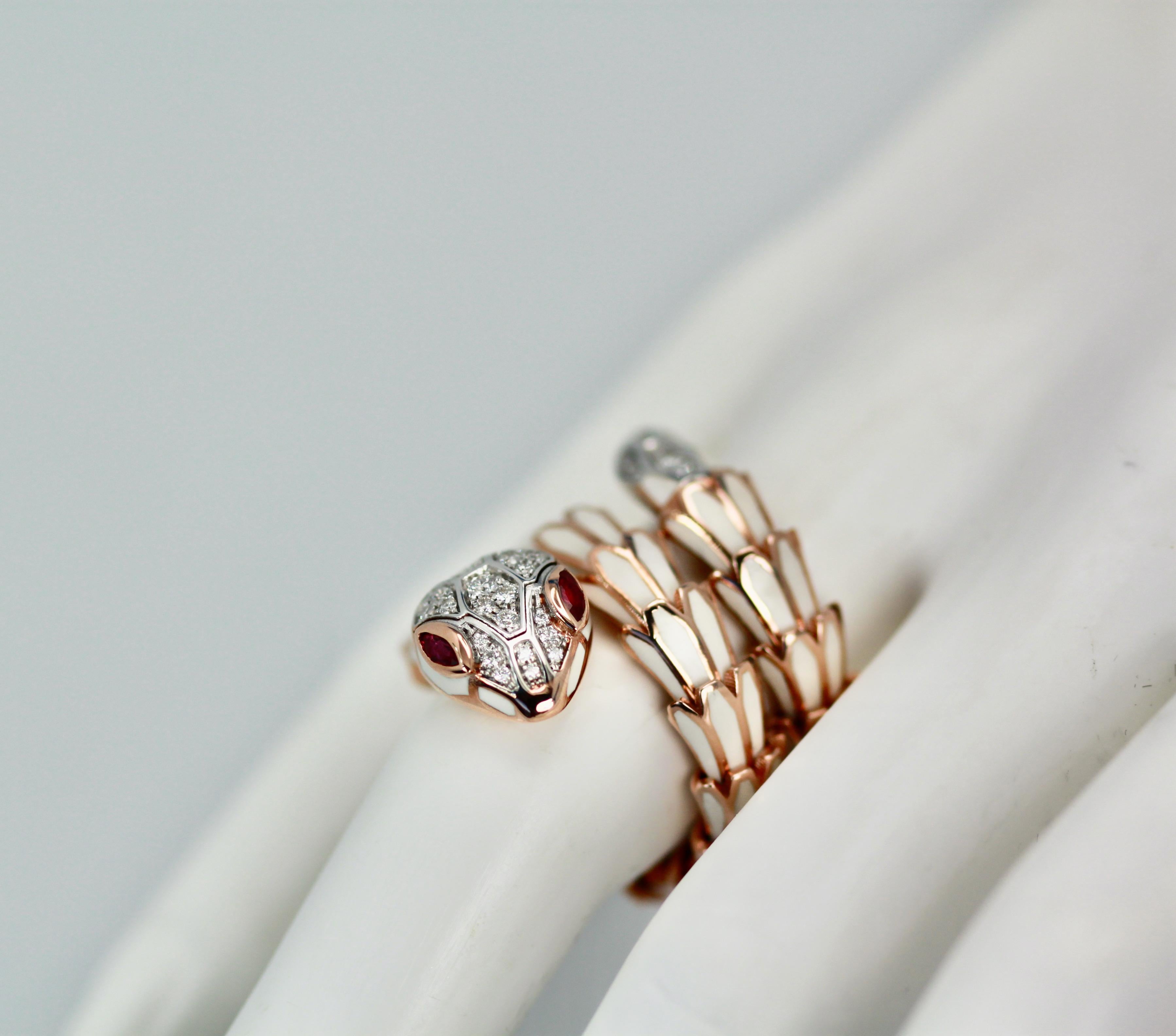 18K Weiß Emaille Schlange Ring Expandable 3