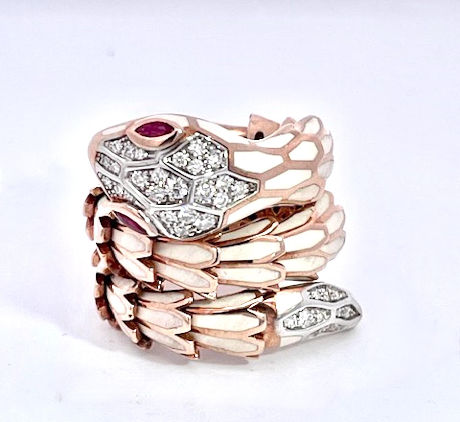 18K Weiß Emaille Schlange Ring Expandable 1